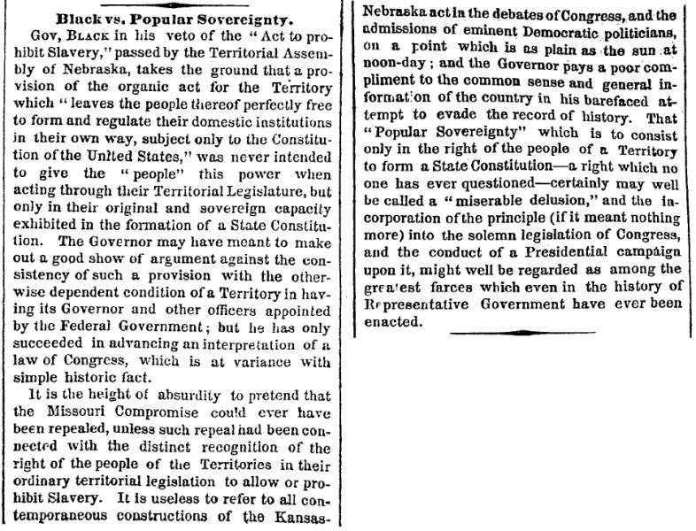 “Black vs. Popular Sovereignty,” New York Times, January 21, 1860