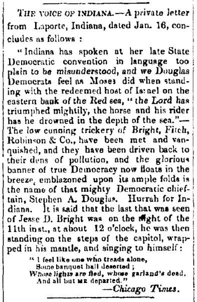 “The Voice of Indiana,” (Montpelier) Vermont Patriot, January 28, 1860