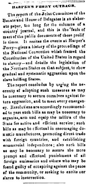 “Harper’s Ferry Outrage,” Charlestown (VA) Free Press, February 9, 1860