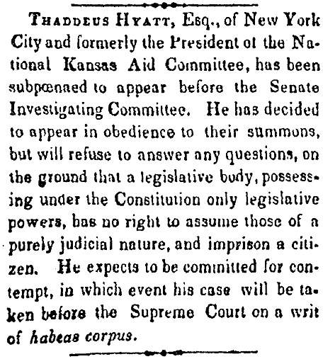 “Thaddeus Hyatt,” Atchison (KS) Freedom’s Champion, February 11, 1860