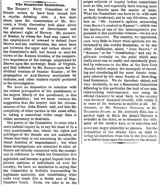 “The Senatorial Inquisition,” New York Times, February 11, 1860