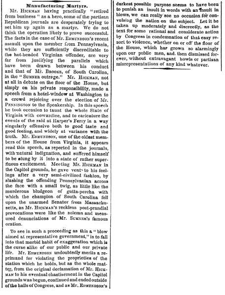 “Manufacturing Martyrs,” New York Times, February 16, 1860