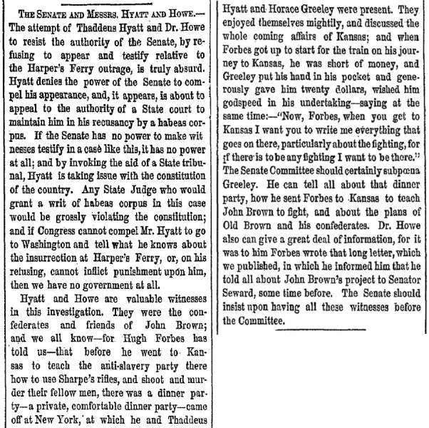 “The Senate and Messrs Hyatt and Howe,” New York Herald, February 25, 1860