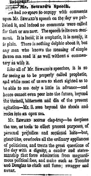 “Mr. Seward’s Speech,” Cleveland (OH) Herald, March 3, 1860
