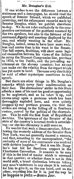 “Mr. Douglas’s Bid,” Bangor (ME) Whig and Courier, March 5, 1860