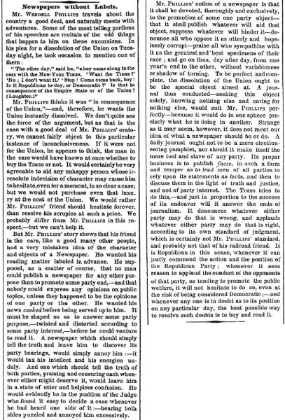 “Newspapers without Labels,” New York Times, March 22, 1860