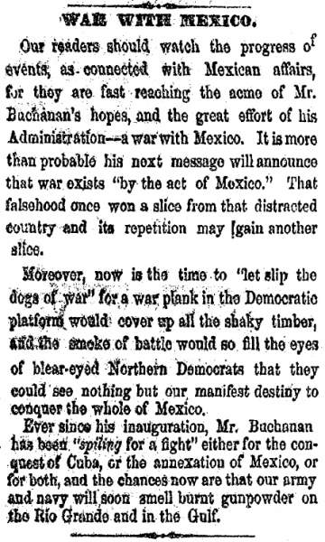 “War With Mexico,” Cleveland (OH) Herald, March 23, 1860