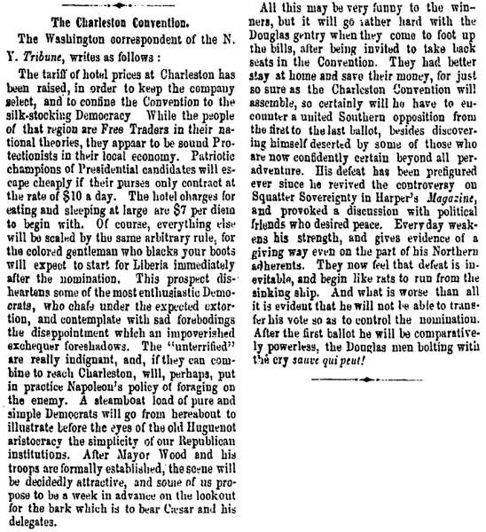 “The Charleston Convention,” Milwaukee (WI) Sentinel, March 24, 1860