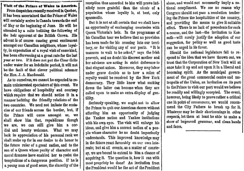 “Visit of the Price of Wales to America,” New York Herald, March 25, 1860