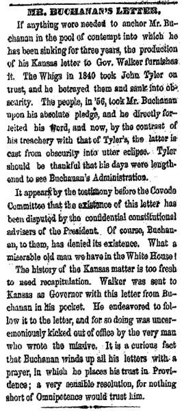 “Mr. Buchanan’s Letter,” Cleveland (OH) Herald, April 20, 1860