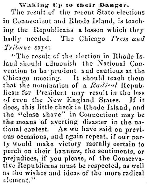“Waking Up to Their Danger,” Newark (OH) Advocate, April 20, 1860