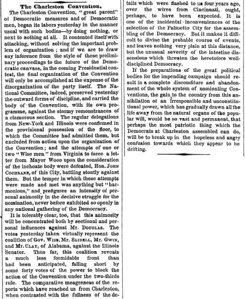 “The Charleston Convention,” New York Times, April 24, 1860