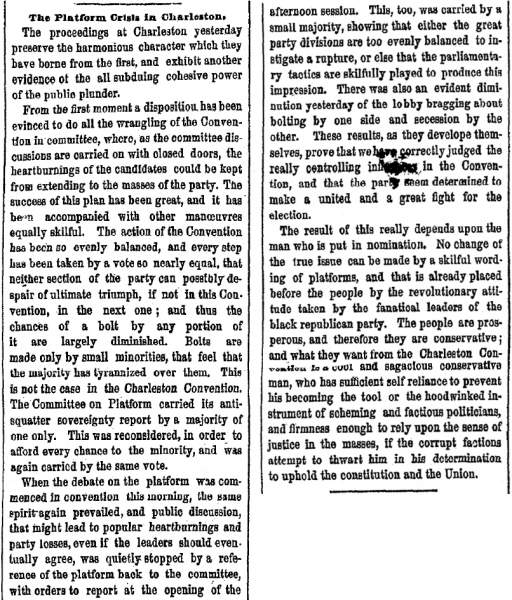 “The Platform Crisis in Charleston,” New York Herald, April 29, 1860