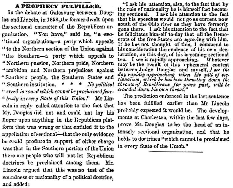 “A Prophecy Fulfilled,” Chicago (IL) Press and Tribune, May 2, 1860