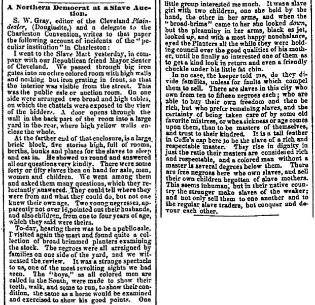 “A Northern Democrat at a Slave Auction,” Chicago (IL) Press and Tribune, May 5, 1860