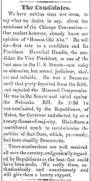 “The Candidates,” Ripley (OH) Bee, May 24, 1860