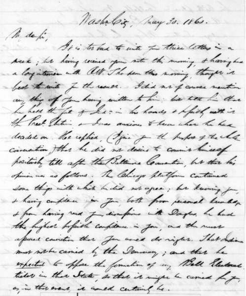 Schuyler Colfax to Abraham Lincoln, May 30, 1860 (Page 1)