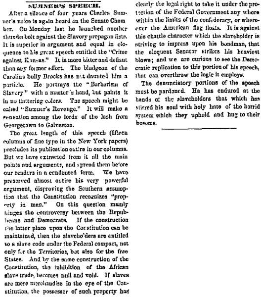 “Sumner’s Speech,” Chicago (IL) Press and Tribune, June 8, 1860