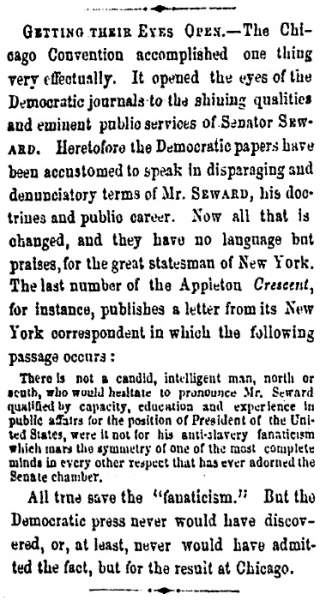 “Getting Their Eyes Open,” Milwaukee (WI) Sentinel, June 11, 1860