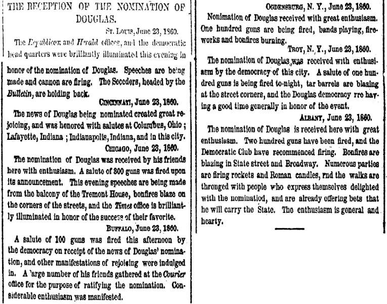 “The Reception of the Nomination of Douglas,” New York Herald, June 24, 1860