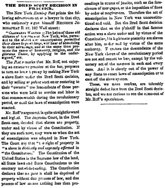 “The Dred Scott Decision in Practice,” Chicago (IL) Press and Tribune, July 20, 1860