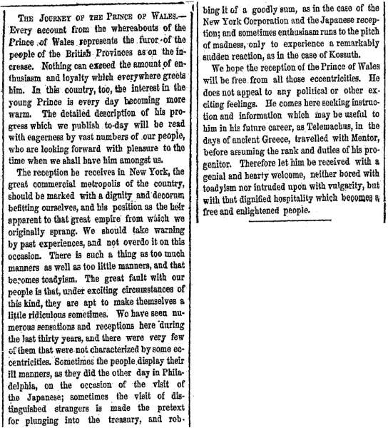 “The Journey of the Prince of Wales,” New York Herald, August 7, 1860