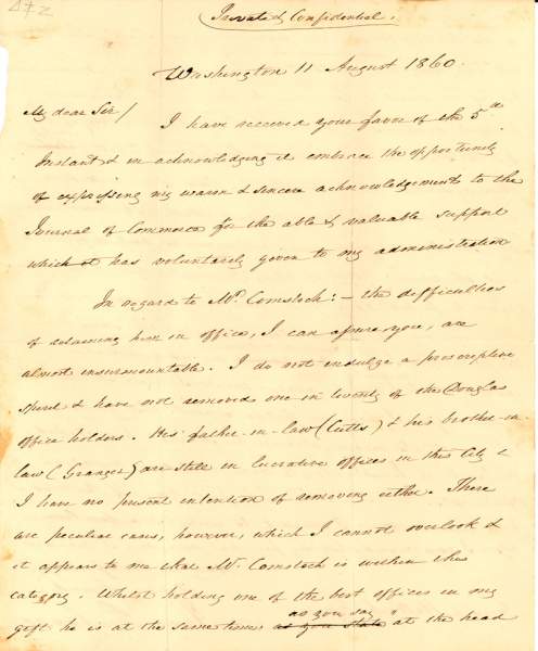 James Buchanan to Gerard Hallock, August 11, 1860 (Page 1)