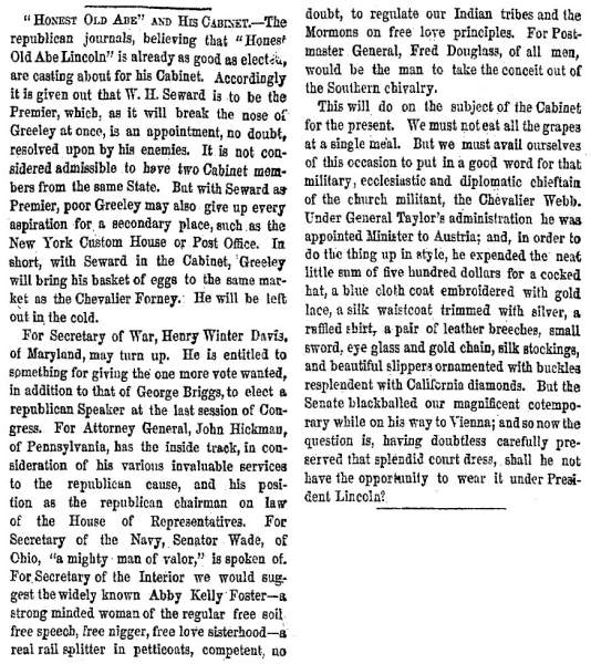 “'Honest Old Abe' and His Cabinet,” New York Herald, August 14, 1860