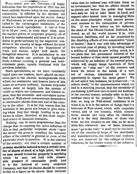 “Wall-Street and the Country,” New York Times, August 15, 1860