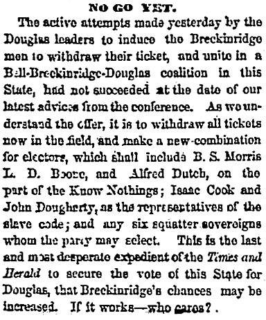 "No Go Yet," Chicago (IL) Press and Tribune, August 23, 1860