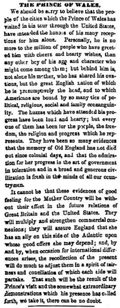 "The Prince of Wales," Chicago (IL) Press and Tribune, October 16, 1860