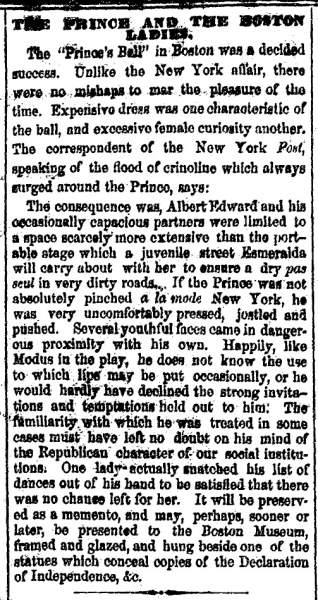 “The Prince and the Boston Ladies,” Cleveland (OH) Herald, October 23, 1860