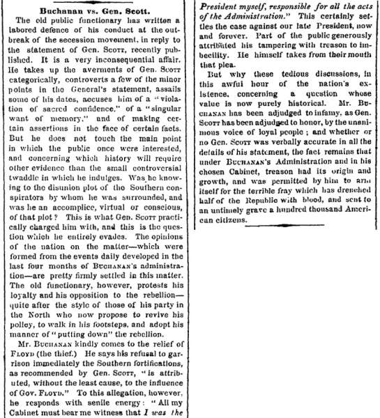 “Buchanan vs. Gen Scott,” New York Times, November 2, 1860