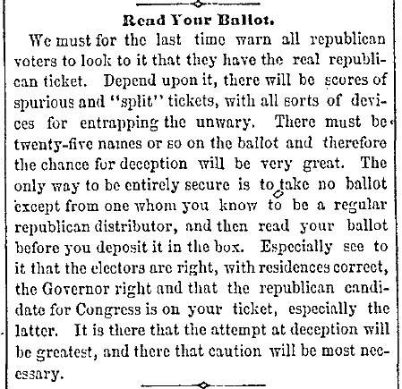 "Read Your Ballot," Boston (MA) Advertiser, November 6, 1860