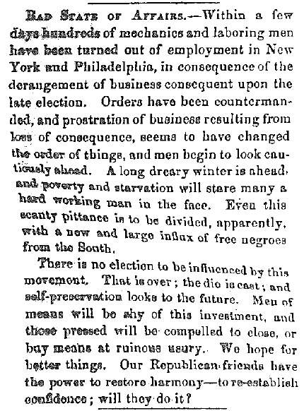“Bad State of Affairs,” Carlisle (PA) American Volunteer, November 22, 1860