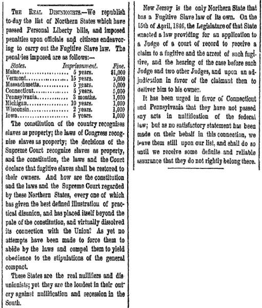 “The Real Disunionists,” New York Herald, November 25, 1860