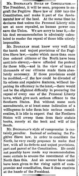 “Mr. Buchanan's Style of Conciliation,” New York Times, December 5, 1860