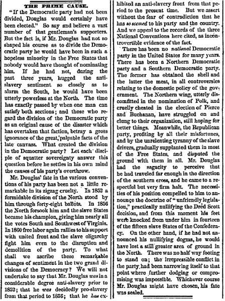 "The Prime Cause," Chicago (IL) Tribune, December 8, 1860
