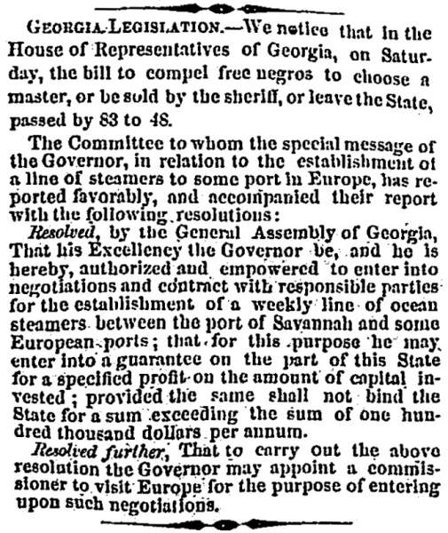 "Georgia Legislation," Charleston (SC) Mercury, December 15, 1860