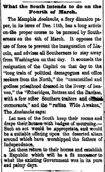 “What the South Intends to do on the Fourth of March,” Cleveland (OH) Herald, December 15, 1860