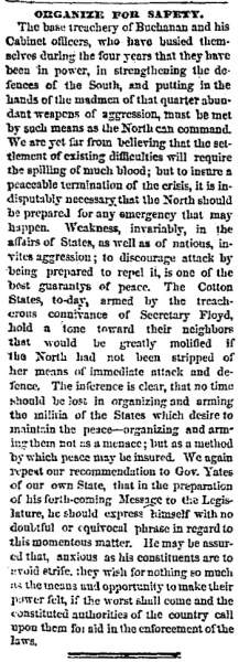 “Organize For Safety,” Chicago (IL) Tribune, December 28, 1860
