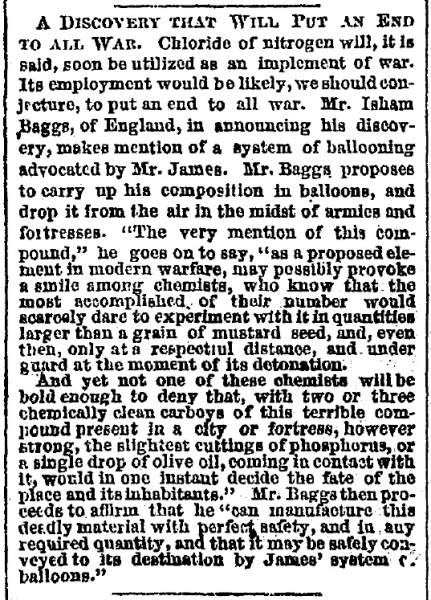 “A Discovery that will put an End to all War,” Boston (MA) Herald, January 5, 1861