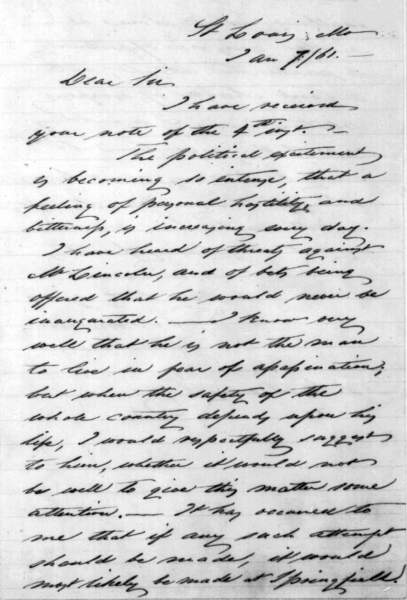 Edwin V. Sumner to John G. Nicolay, January 7, 1861 (Page 1)