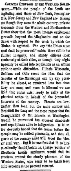“Coercion Symptoms in the West and North-West,” New York Herald, January 15, 1861