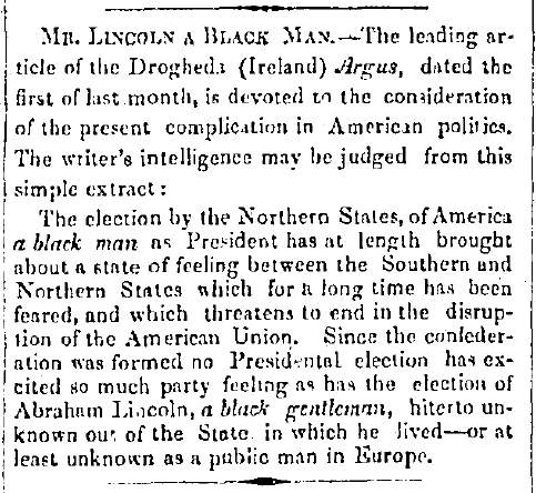“Mr. Lincoln A Black Man,” (Montpelier) Vermont Patriot, January 19, 1861