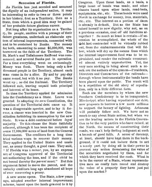 “Secession of Florida,” New York Times, January 23, 1861