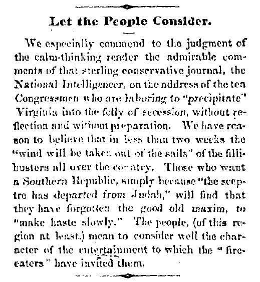 “Let the People Consider,” Charlestown (VA) Free Press, January 31, 1861