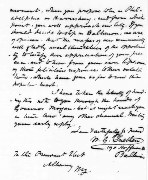 Worthington G. Snethen to Abraham Lincoln, February 15, 1861 (Page 3)