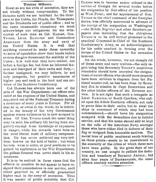 “Traitor Officers,” New York Times, February 26, 1861
