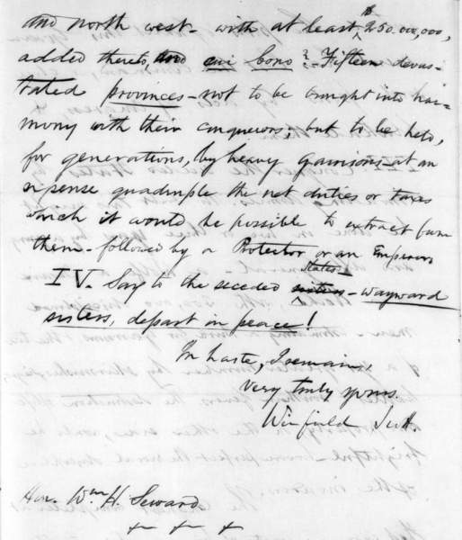 Winfield Scott to William H. Seward, March 3, 1861 (Page 4)